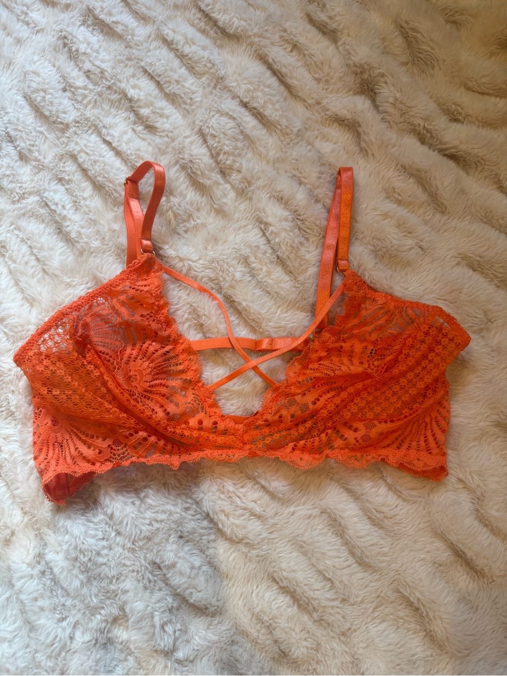 Women's Orange Lace Bralette with Crisscross Front